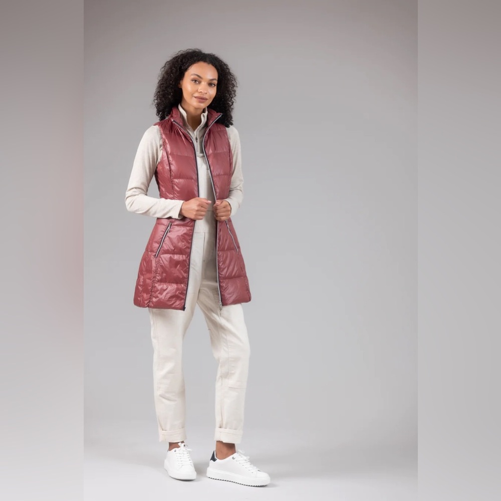 NWT ANORAK Quilted Long Nylon Down Puffer Vest in Passion Size Small
